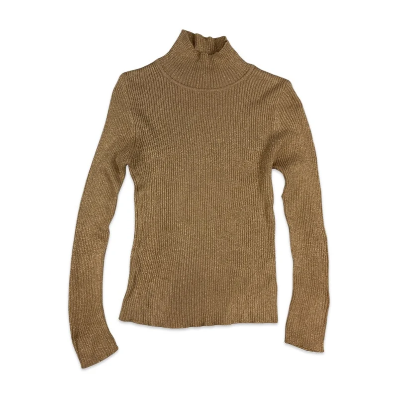 Vintage Ribbed Lurex Turtleneck Top Peach Gold 4 6