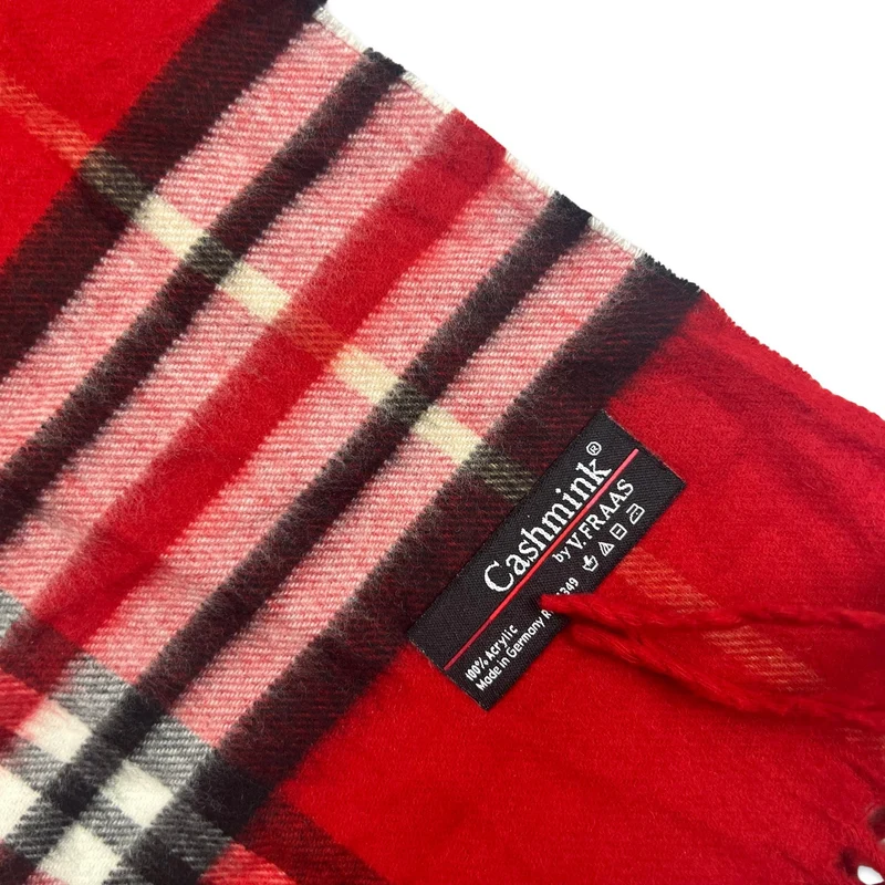 Vintage Plaid Knit Scarf Red White Black