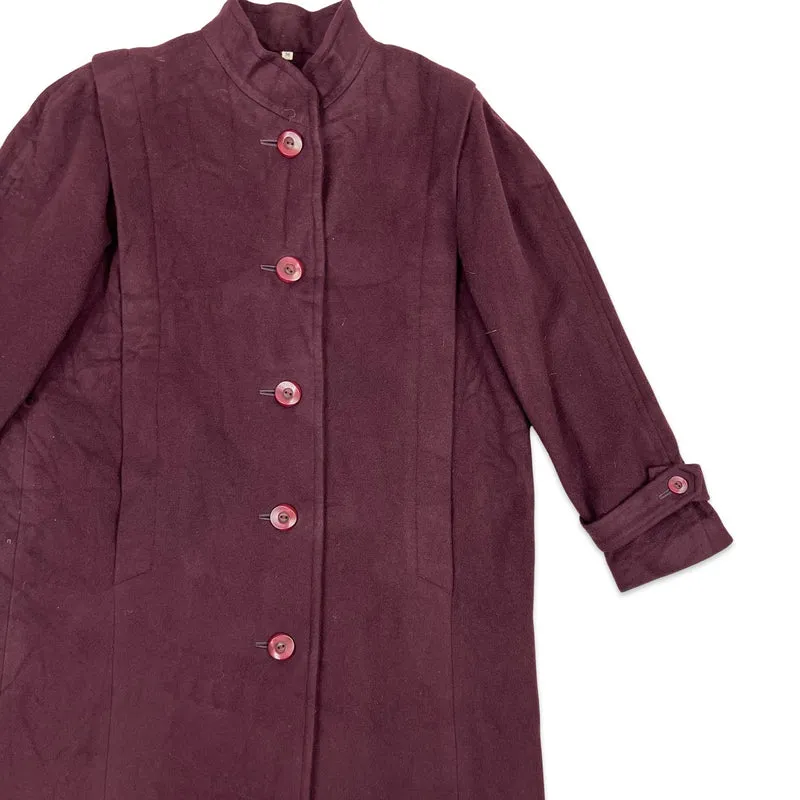 Vintage 80s Womens Wool Longline Duster Coat Burgundy 16