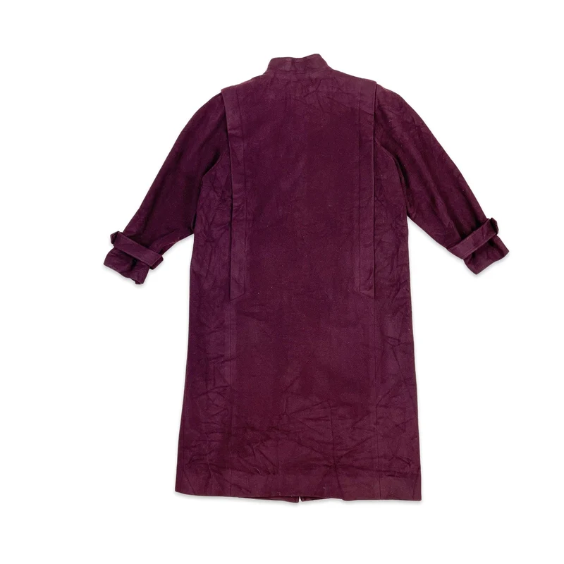 Vintage 80s Womens Wool Longline Duster Coat Burgundy 16