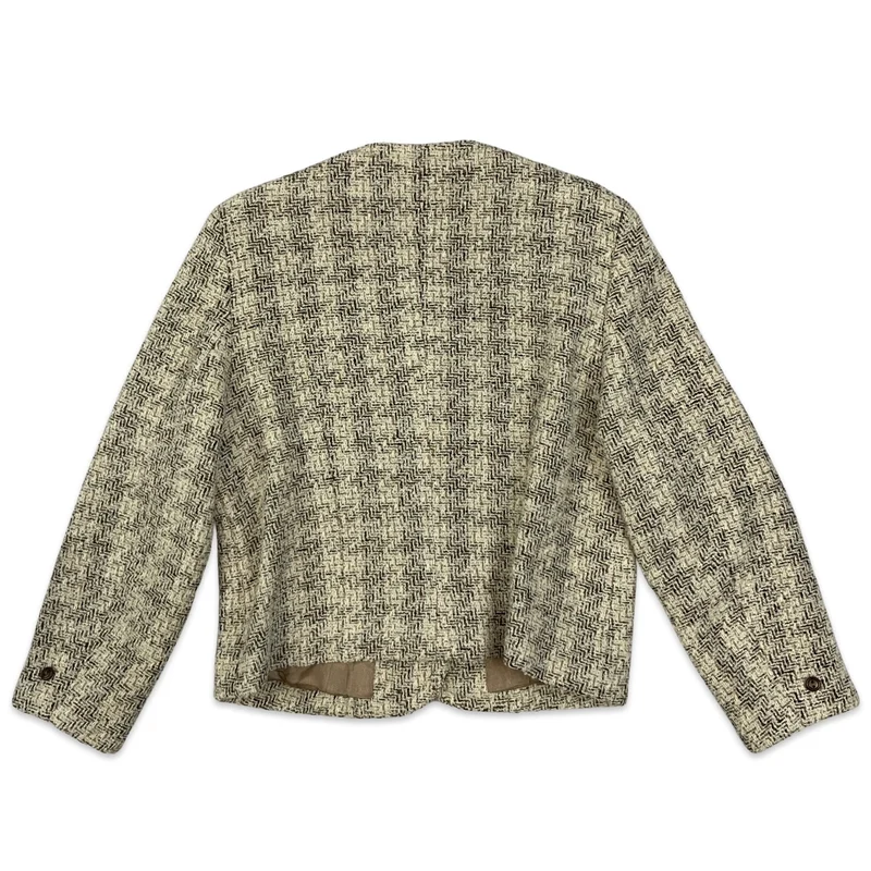 Vintage Ladies White Brown Tweed Jacket 12 14