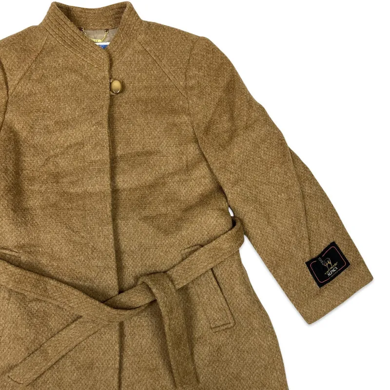 Vintage Womens Alpaca Wool Midi Coat Brown 12 14