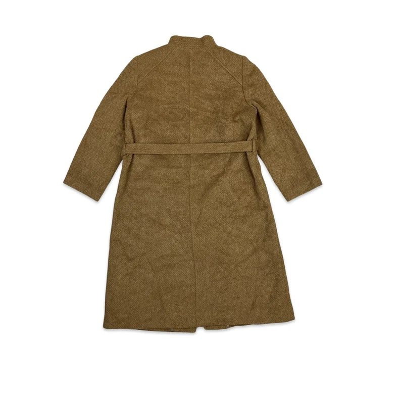 Vintage Womens Alpaca Wool Midi Coat Brown 12 14