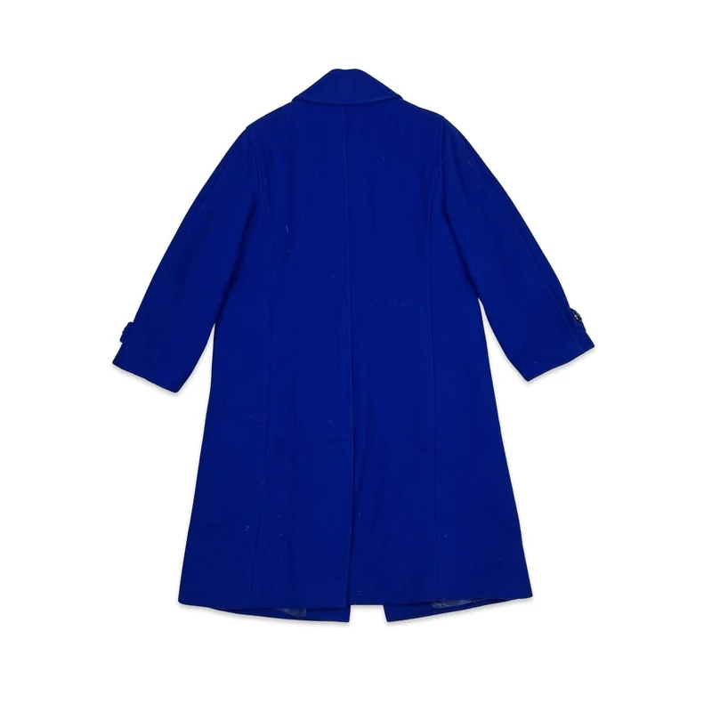 Vintage 80s Womens Wool Longline Duster Coat Royal Blue L 16