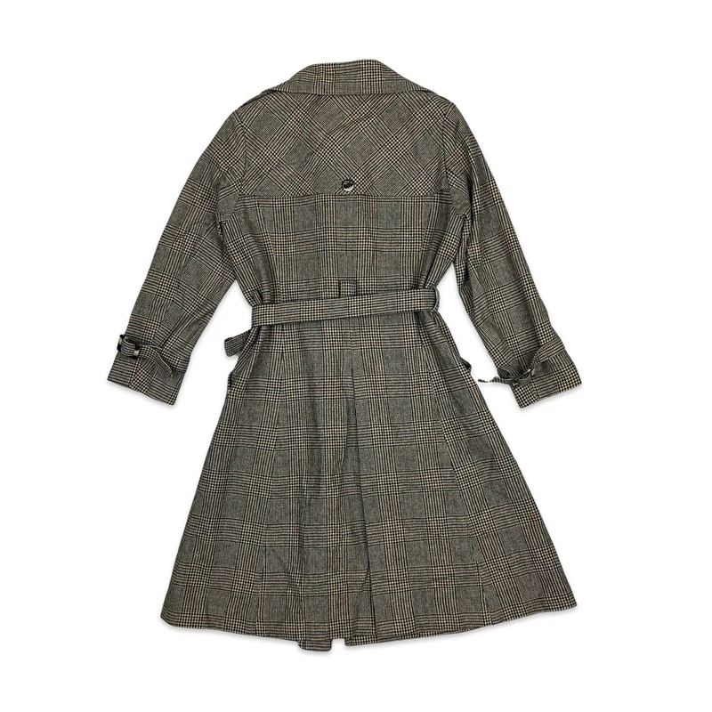 Vintage Womens Wool Trench Coat Brown Orange Blue Dogtooth Check 8