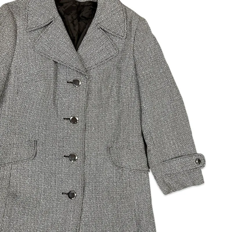 Vintage Wool Midi Coat Tweed Brown Cream 12 14