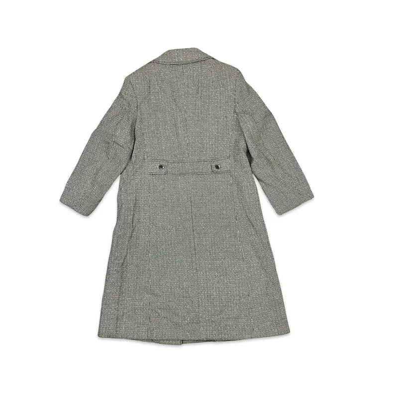 Vintage Wool Midi Coat Tweed Brown Cream 12 14