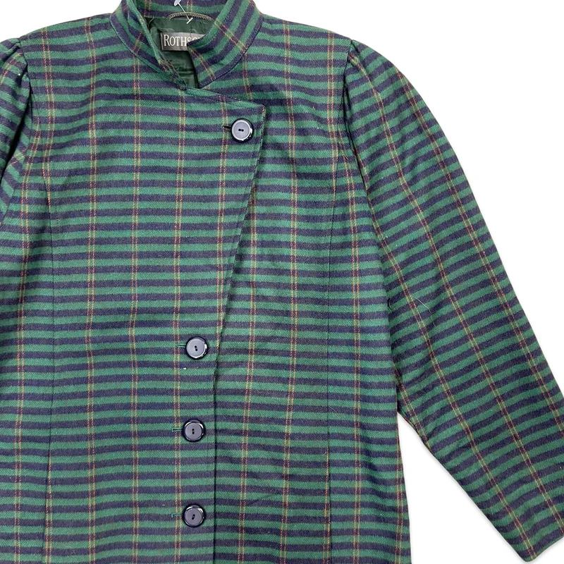 Vintage 80s Womens Wool Jacket Coat Green Purple Orange Stripe 12
