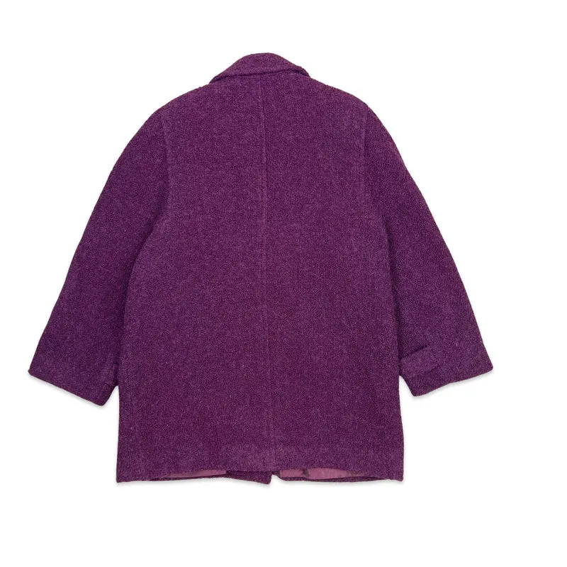 Vintage 80s Short Wool Coat Double Breasted Purple Blazer Jacket L 16