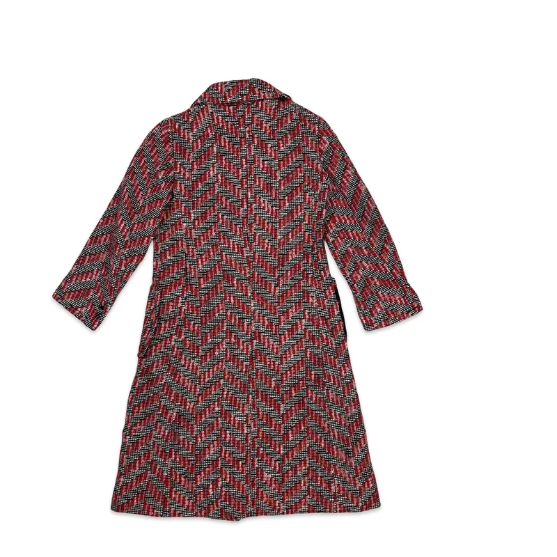 Vintage Midi Wool Coat Black White Red Pink Chevron S 8