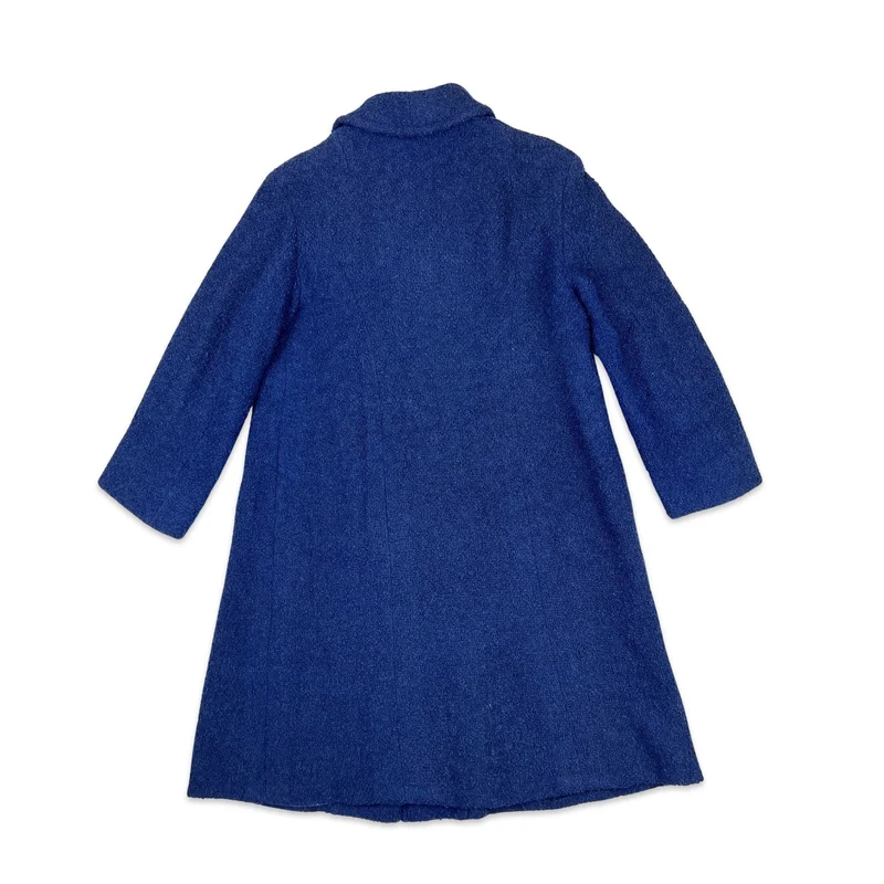 Vintage 80s Womens Royal Navy Blue Wool Midi Coat M 12