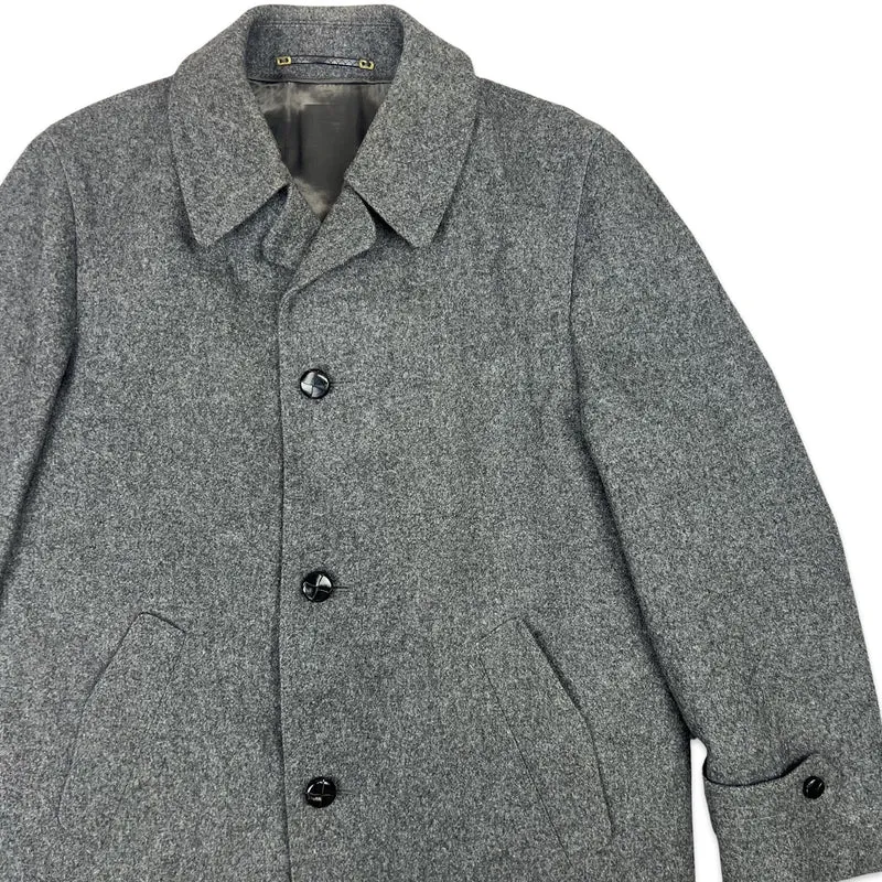 Vintage 80s Mens Midi Wool Tweed Midi Coat Grey Medium