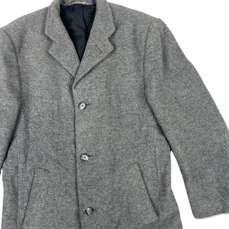 Vintage 80s Hugo Boss Mens Wool Tweed Midi Coat Grey S-M