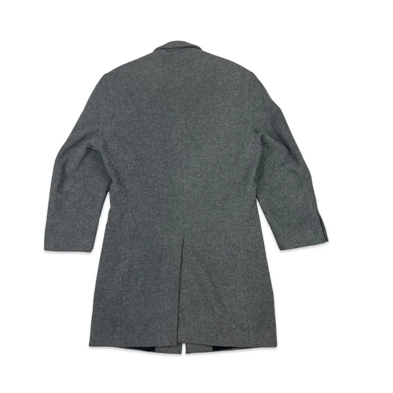 Vintage 80s Hugo Boss Mens Wool Tweed Midi Coat Grey S-M