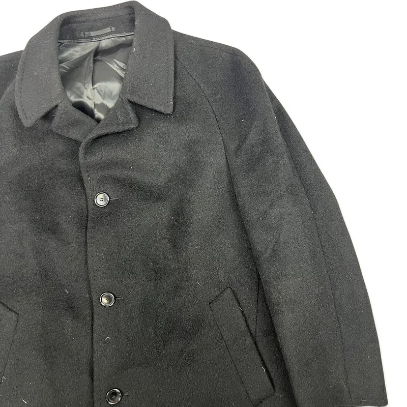 Vintage 80s Mens Black Camel Wool Midi Coat Overcoat XL