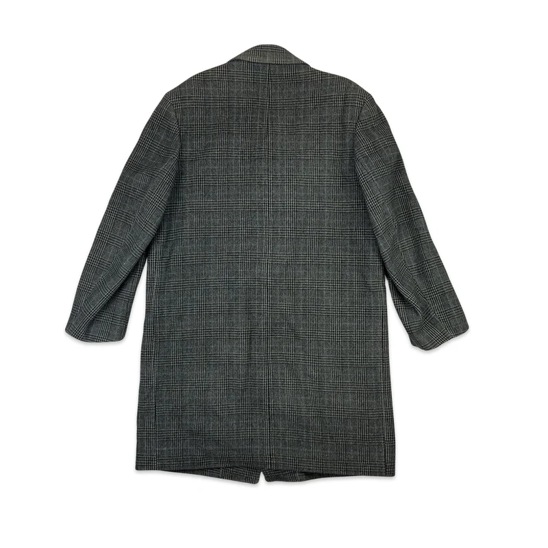 Vintage 80s Wool Midi Coat Grey Blue 16 18