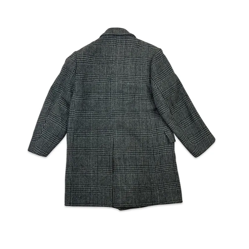 Vintage 60s Mens Grey Checked Double Breasted Wool Tweed Coat Large