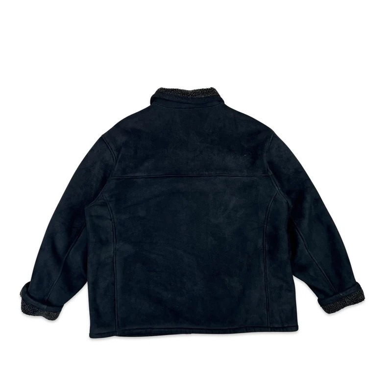 Vintage 90s Mens Black Soft Shearling Sherpa Jacket Coat 2XL