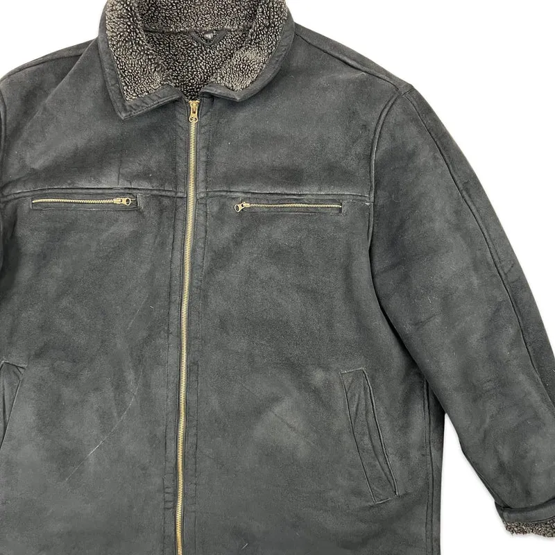 Vintage 90s Mens Black Soft Shearling Sherpa Jacket Coat 2XL