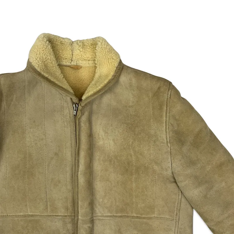 Vintage 80s Womens Cream Sheepskin Shearling Coat M 12 14
