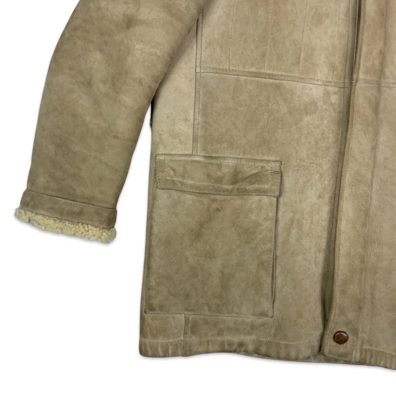 Vintage 80s Womens Cream Sheepskin Shearling Coat M 12 14