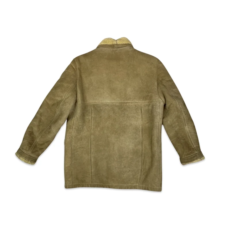 Vintage 80s Womens Cream Sheepskin Shearling Coat M 12 14
