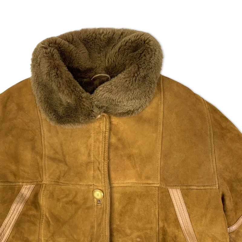 Vintage 80s Tan Faux Fur Shearling Coat 18 20