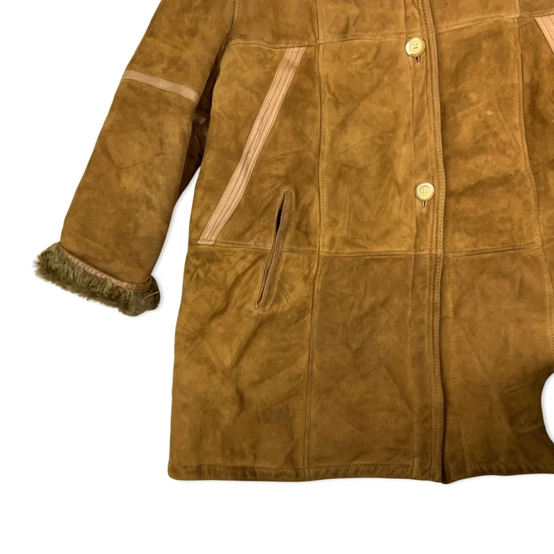 Vintage 80s Tan Faux Fur Shearling Coat 18 20