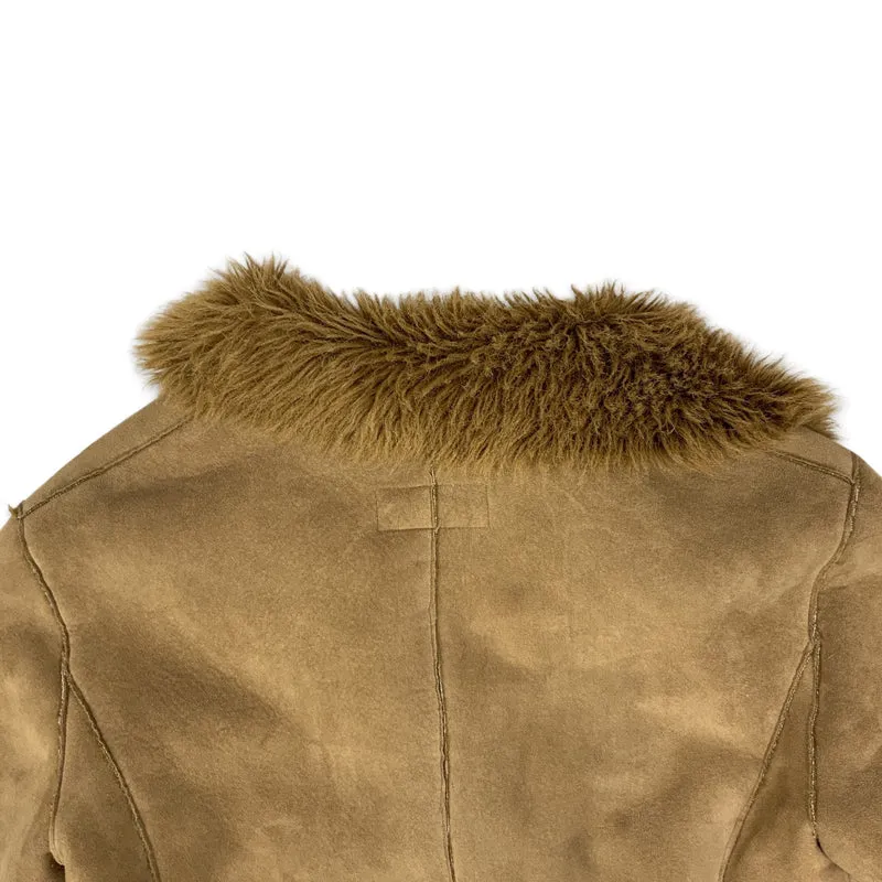 Vintage 90s Amitie Tan Shearling Coat with Faux Fur Collar 14 16