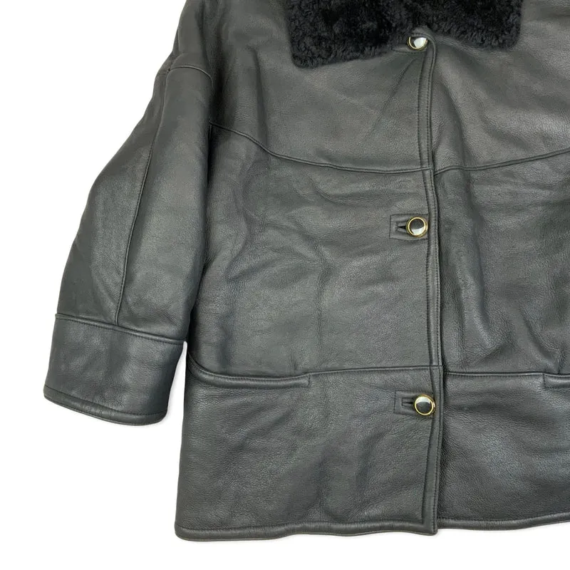 Vintage 80s Black Shearling Coat Sheepskin Jacket Suede 2XL