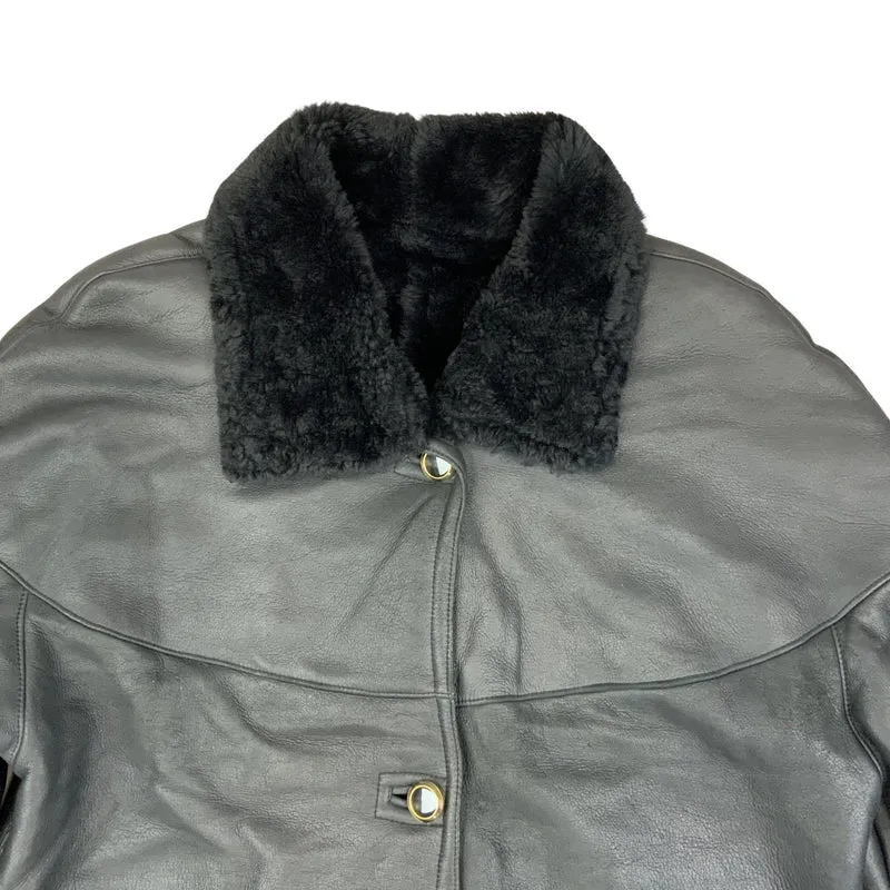 Vintage 80s Black Shearling Coat Sheepskin Jacket Suede 2XL