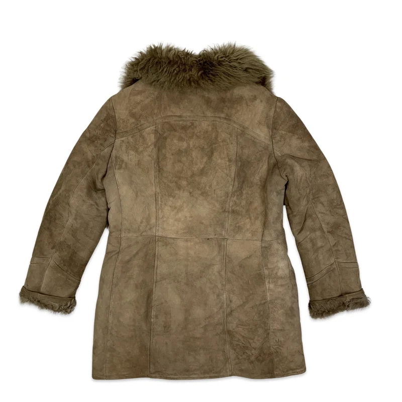 Vintage Y2K Double Breasted Light Brown Shearling Sheepskin Coat 16 18