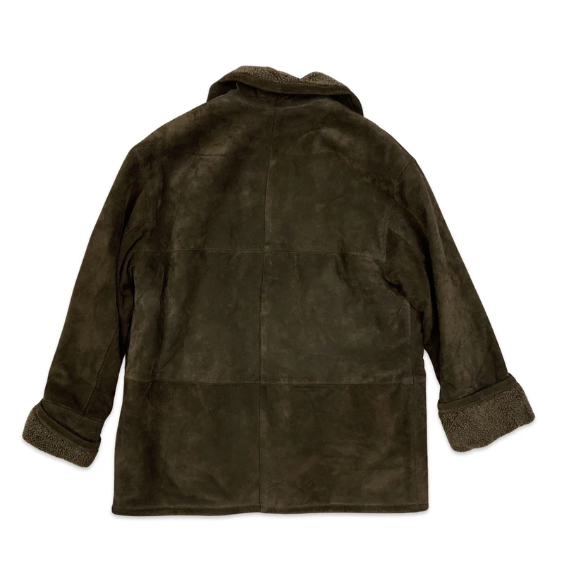 Vintage Womens Brown Suede Shearling Sheepskin Suede Coat Jacket 16-18
