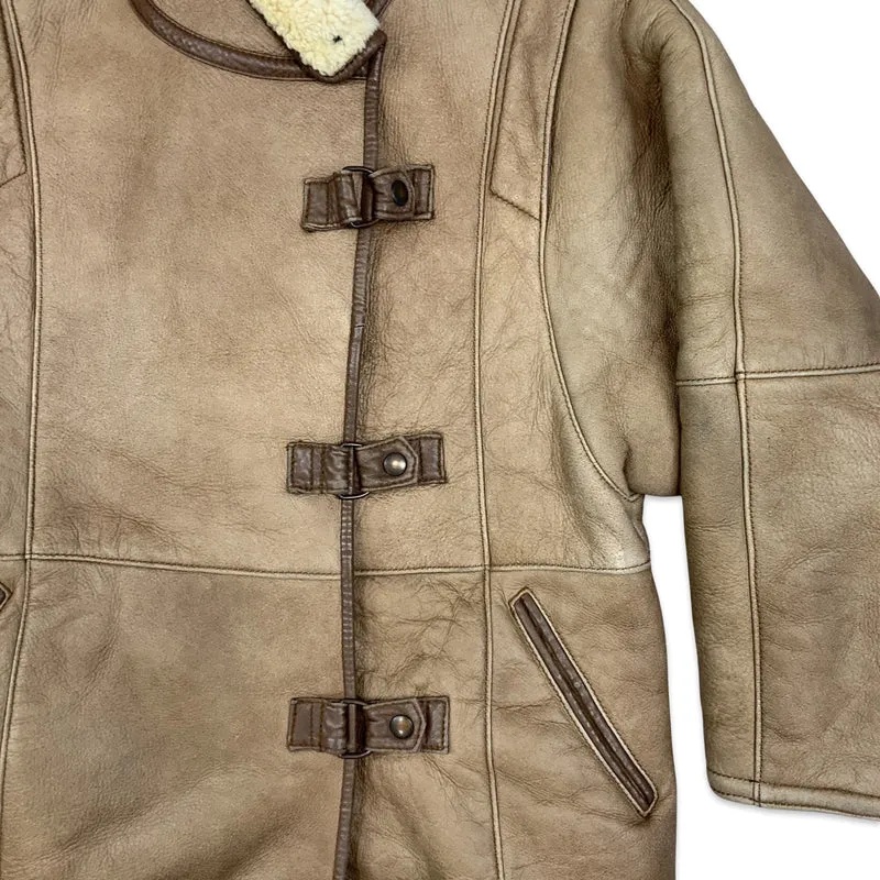 Vintage 80s Light Brown Shearling Sheepskin Coat Jacket M 12