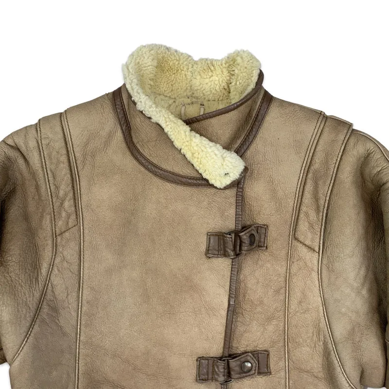Vintage 80s Light Brown Shearling Sheepskin Coat Jacket M 12