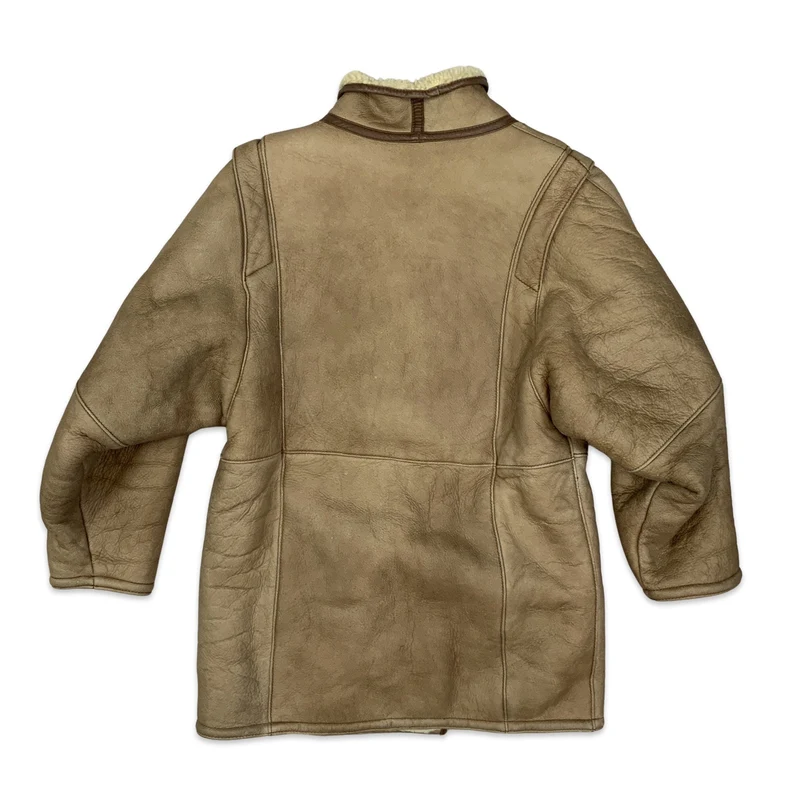 Vintage 80s Light Brown Shearling Sheepskin Coat Jacket M 12