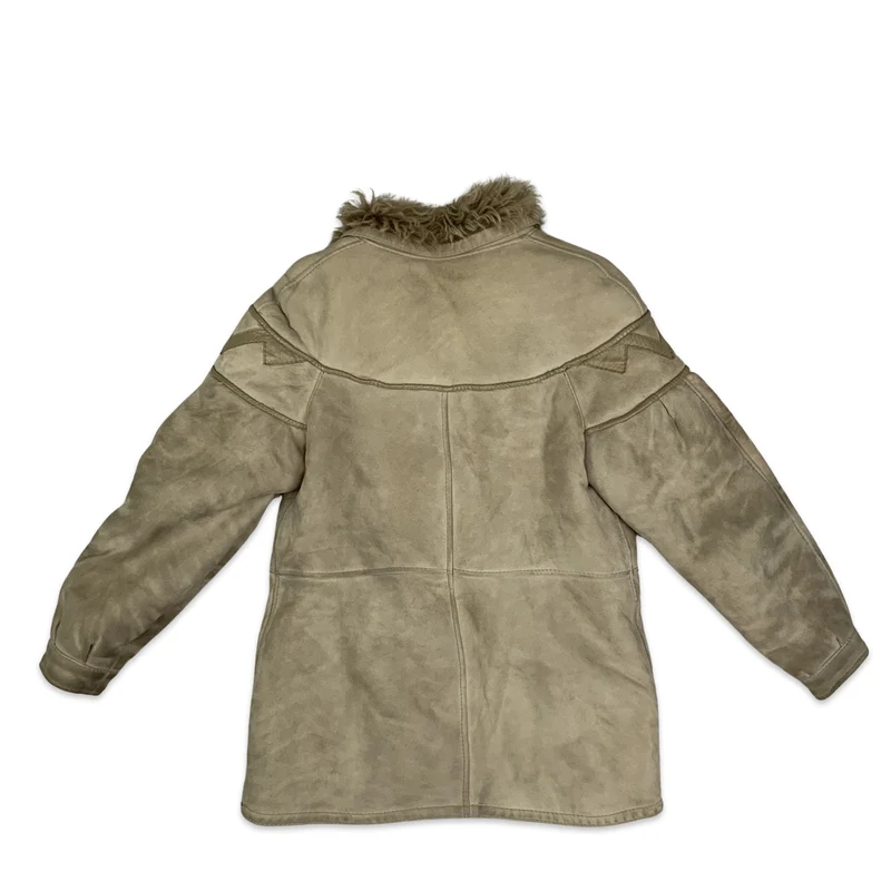 Vintage 80s Light Brown Tan Shearling Sheepskin Coat 10