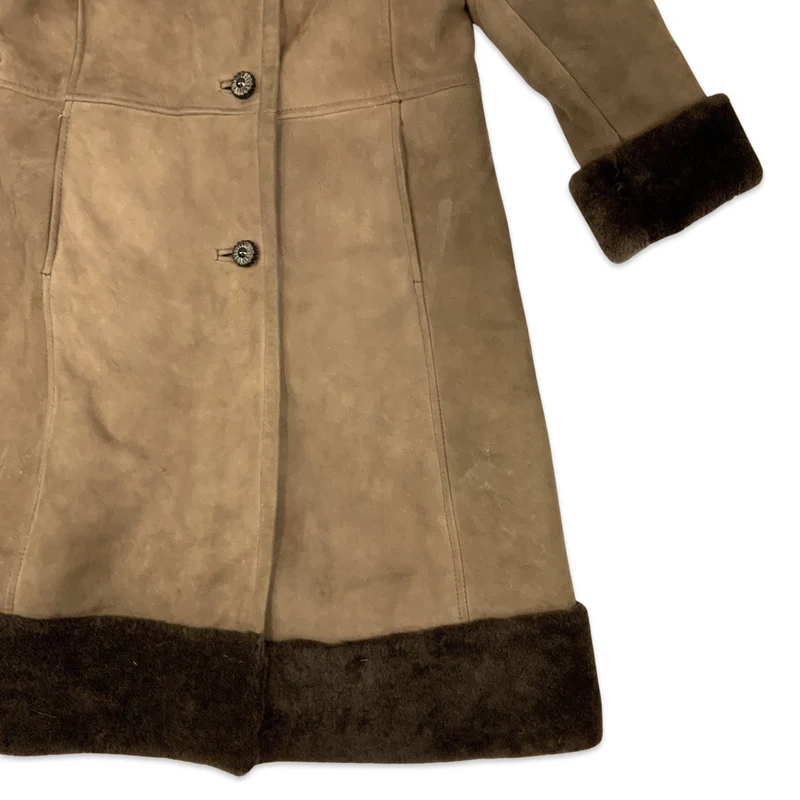 Vintage 70s Brown Shearling Coat Sheepskin Jacket S-M 10-12