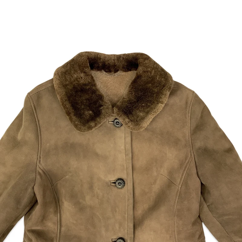 Vintage 70s Brown Shearling Coat Sheepskin Jacket S-M 10-12