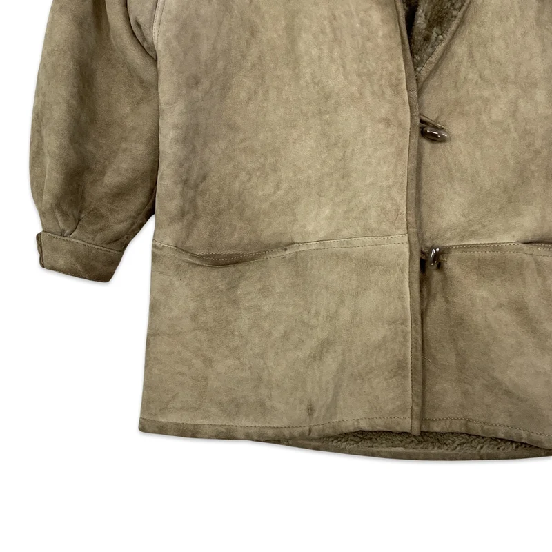 Vintage 80s Beige Sheepskin Shearling Coat 14 16