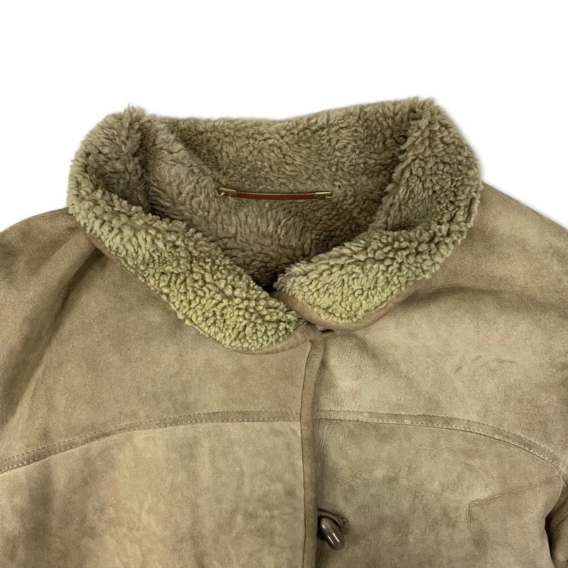 Vintage 80s Beige Sheepskin Shearling Coat 14 16