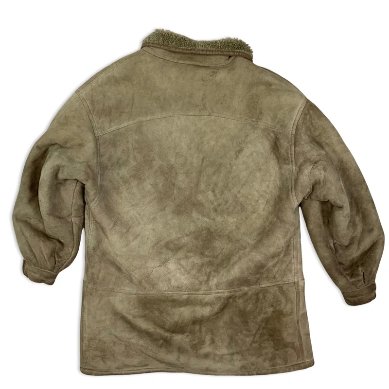 Vintage 80s Beige Sheepskin Shearling Coat 14 16