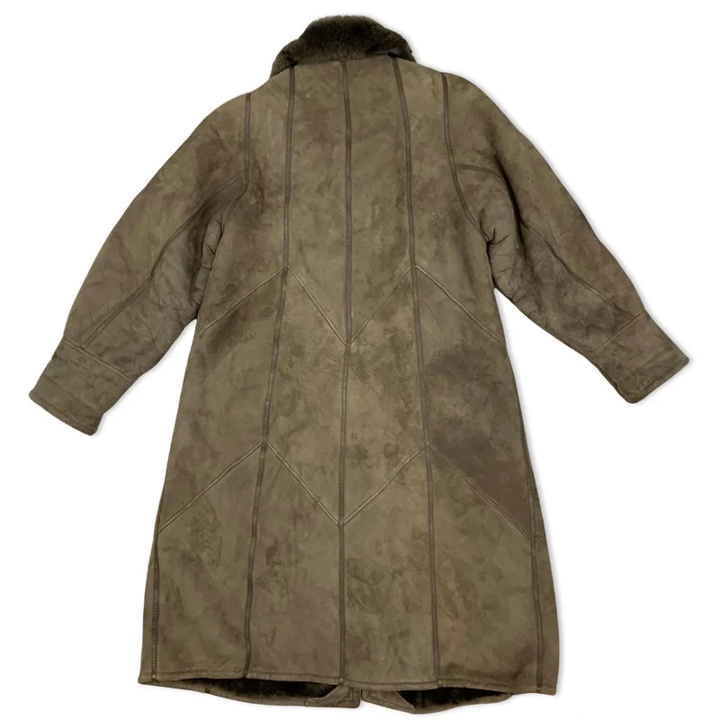 Vintage 70s 80s Womens Brown Shearling Midi Coat Sheepskin L 16