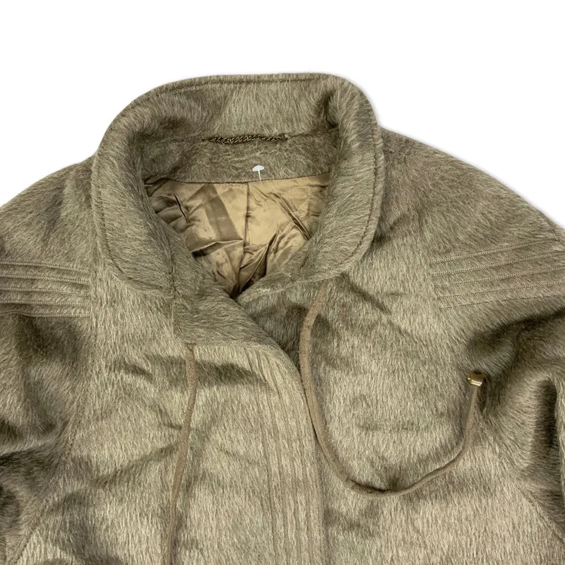 Vintage Womens Beige Alpaca Wool Duster Coat Overcoat 14 16