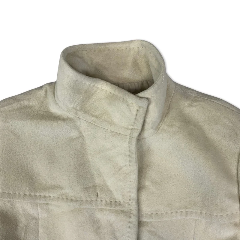 Vintage Womens Belted Wool Coat Cream Beige 12 14
