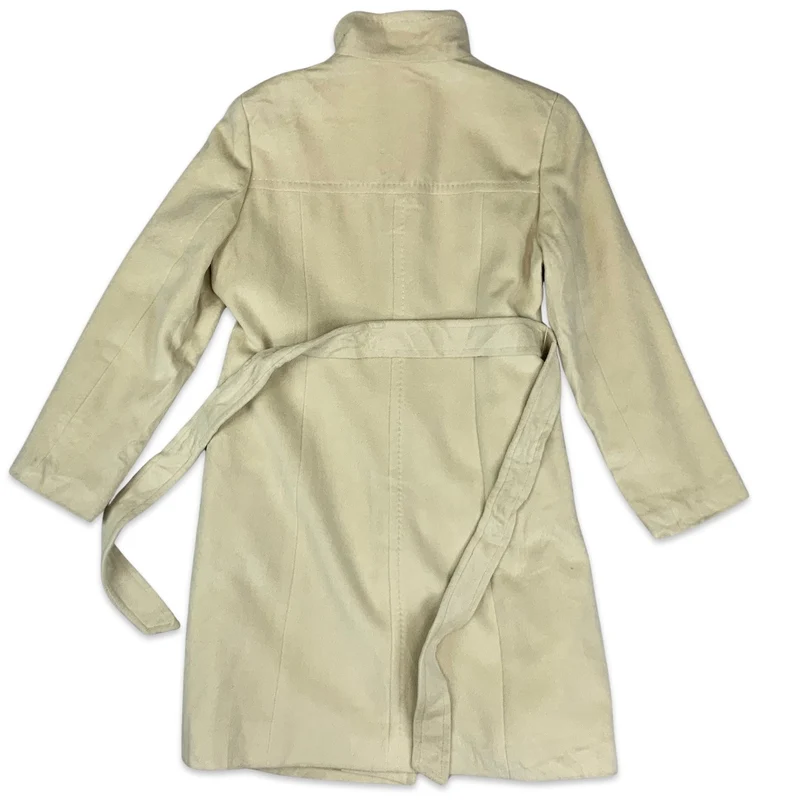Vintage Womens Belted Wool Coat Cream Beige 12 14