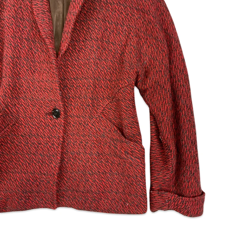 Vintage 90s Red and Black Wool Coat Jacket M 14