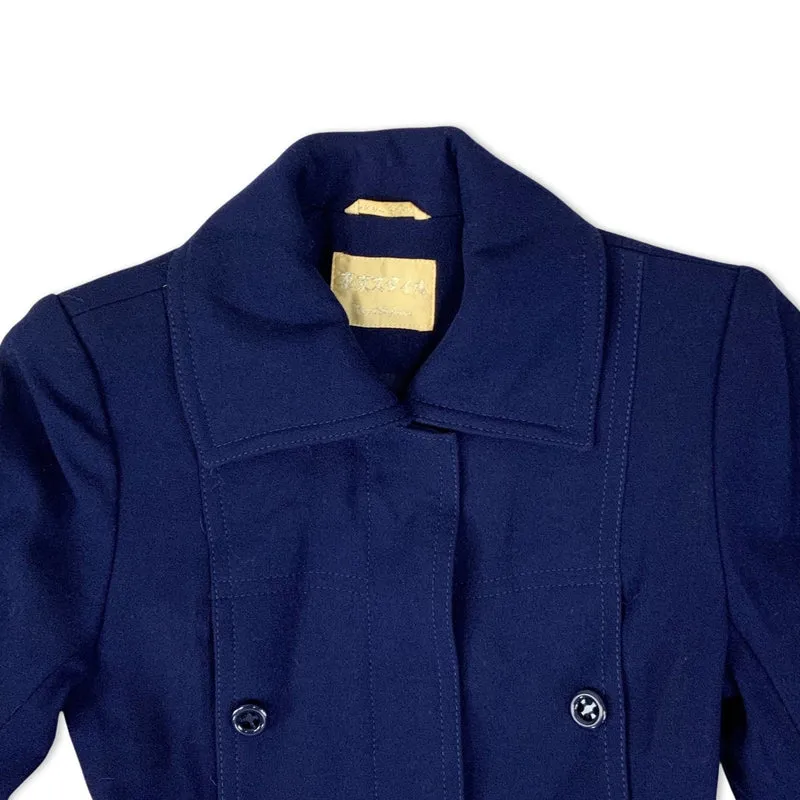 Vintage Japanese Ladies 90s Navy Wool Trench Coat 4