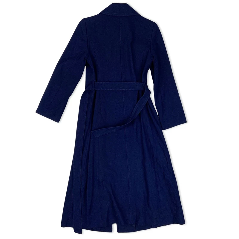 Vintage Japanese Ladies 90s Navy Wool Trench Coat 4