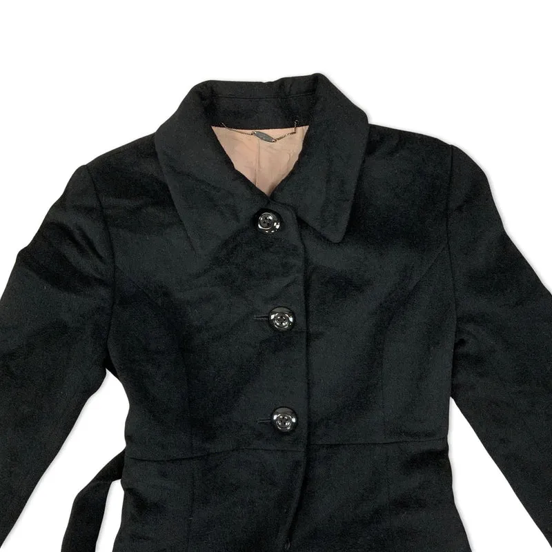 Vintage Womens 90s Black Wool Belted Fitted Coat 6